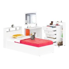 Камелия спальня № 7 Кровать 900 + Стол косметический + Зеркало + Комод, цвет белый, сп.м. 900х2000 мм., б/м, основание есть в Асбесте - asbest.mebel24.online | фото 2
