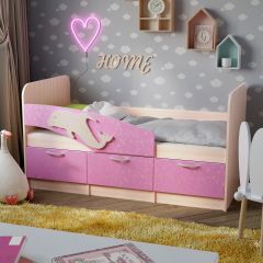 Кровать Дельфин 1,6 (Дуб молочный/фасад - Ламарти розовый) в Асбесте - asbest.mebel24.online | фото 2