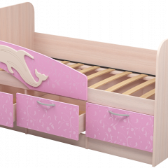 Кровать Дельфин 1,6 (Дуб молочный/фасад - Ламарти розовый) в Асбесте - asbest.mebel24.online | фото 1