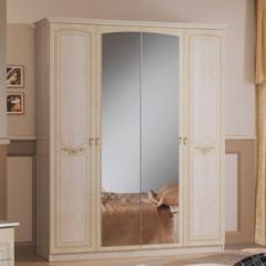 Шкаф 4-х дверный с зеркалами (08.244) Ирина (беж) в Асбесте - asbest.mebel24.online | фото