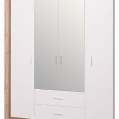 Шкаф для одежды с ящиками 4-х створчатый с зеркалом Люмен 16 в Асбесте - asbest.mebel24.online | фото 1