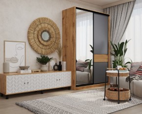 Шкаф-купе SLIM 2-х дверный BS15-6.ZD с зеркалом (дуб вотан/белый/темно-серый/черный муар) в Асбесте - asbest.mebel24.online | фото 3